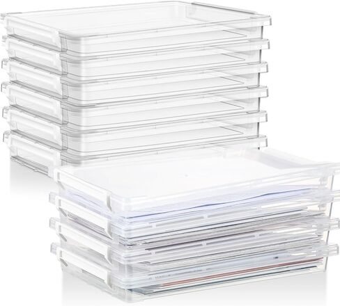 12 Pack A4 File Portable Project Case 14.3 x 9.8 x 1.97 Inch Clear Plastic Stackable Storage Box Office Supplies Documents Storage Case with Handle for Organizing File, Photo, Scrapbook in Saudi Arabia