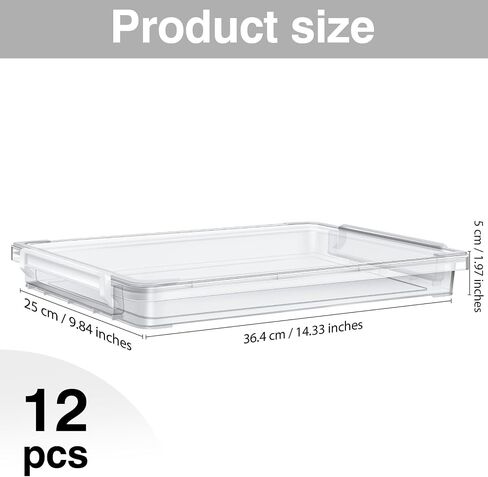 12 Pack A4 File Portable Project Case 14.3 x 9.8 x 1.97 Inch Clear Plastic Stackable Storage Box Office Supplies Documents Storage Case with Handle for Organizing File, Photo, Scrapbook in Saudi Arabia