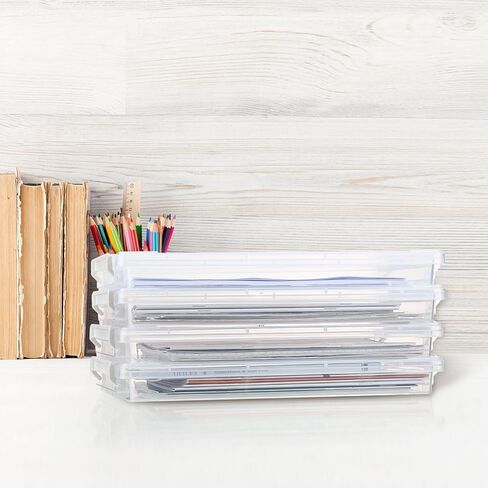 12 Pack A4 File Portable Project Case 14.3 x 9.8 x 1.97 Inch Clear Plastic Stackable Storage Box Office Supplies Documents Storage Case with Handle for Organizing File, Photo, Scrapbook in Saudi Arabia