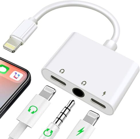 3 in 1 Headphone Adapter for iPhone, Lightning to 3.5 mm Headphone Jack Adapter, Lightning Audio & Charging Adapter Dongle Cable Splitter Compatible with iPhone 14 13 12 11 XS XR X 8 7 iPad in Saudi Arabia