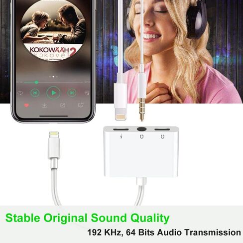 3 in 1 Headphone Adapter for iPhone, Lightning to 3.5 mm Headphone Jack Adapter, Lightning Audio & Charging Adapter Dongle Cable Splitter Compatible with iPhone 14 13 12 11 XS XR X 8 7 iPad in Saudi Arabia
