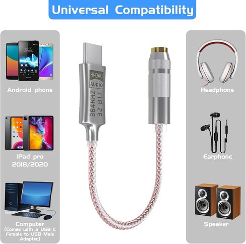 USB C DAC [♪Hi-Res 32 بت 384 كيلو هرتز♪] محول صوت USB C إلى 3.5 مم مع شريحة ALC5686، ومحول سماعة رأس USB C، ومحول صوت مقبس USB إلى 3.5 مم، ومحول صوت 3.5 مم إلى USB C، ومنفذ USB C إلى مقبس سماعة الرأس من النوع C الأجهزة in Kuwait