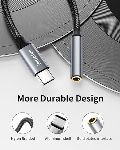 محول مقبس سماعة الرأس CLEEFUN USB C إلى 3.5 مم، (عبوة من قطعتين) سلك كابل USB من النوع C إلى Aux Audio Dongle لهاتف iPhone 15/15 Pro/15 Plus/15 Pro Max/MacBook وGalaxy S23 Ultra وPixel 8، أسود in Kuwait