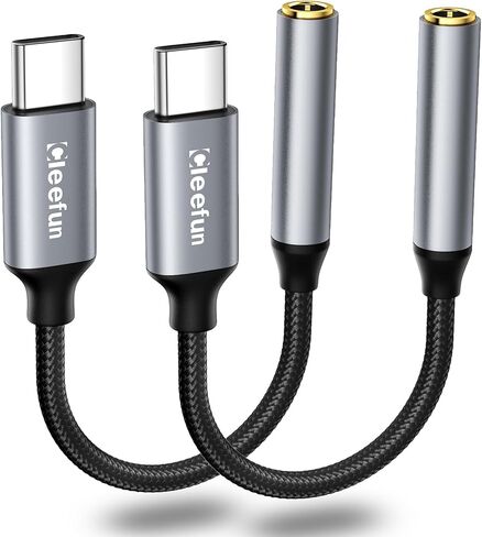 محول مقبس سماعة الرأس CLEEFUN USB C إلى 3.5 مم، (عبوة من قطعتين) سلك كابل USB من النوع C إلى Aux Audio Dongle لهاتف iPhone 15/15 Pro/15 Plus/15 Pro Max/MacBook وGalaxy S23 Ultra وPixel 8، أسود in Kuwait