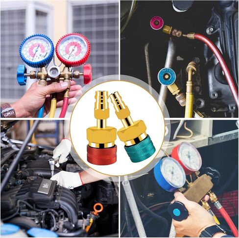 محول قارنة التوصيل السريع R1234YF، مجموعة قارنات التوصيل السريعة للتبريد R1234YF، محول خرطوم R1234YF إلى R134A، موصل تركيب سريع للجانب العالي والمنخفض لشحن تكييف هواء السيارة R1234yf (النوع 1) in Saudi Arabia