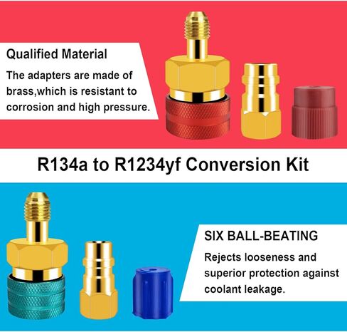 محول قارنة التوصيل السريع R1234YF، مجموعة قارنات التوصيل السريعة للتبريد R1234YF، محول خرطوم R1234YF إلى R134A، موصل تركيب سريع للجانب العالي والمنخفض لشحن تكييف هواء السيارة R1234yf (النوع 1) in Kuwait