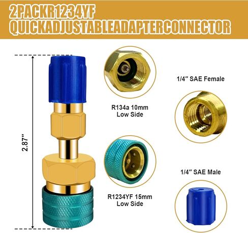 محول قارنة التوصيل السريع R1234YF، مجموعة قارنات التوصيل السريعة للتبريد R1234YF، محول خرطوم R1234YF إلى R134A، موصل تركيب سريع للجانب العالي والمنخفض لشحن تكييف هواء السيارة R1234yf (النوع 1) in Kuwait