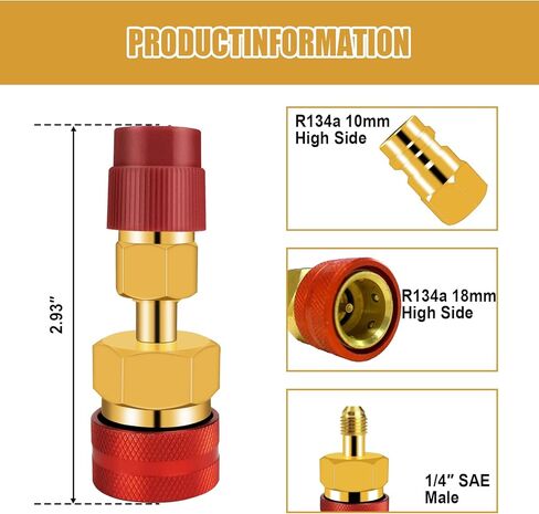 محول قارنة التوصيل السريع R1234YF، مجموعة قارنات التوصيل السريعة للتبريد R1234YF، محول خرطوم R1234YF إلى R134A، موصل تركيب سريع للجانب العالي والمنخفض لشحن تكييف هواء السيارة R1234yf (النوع 1) in Kuwait