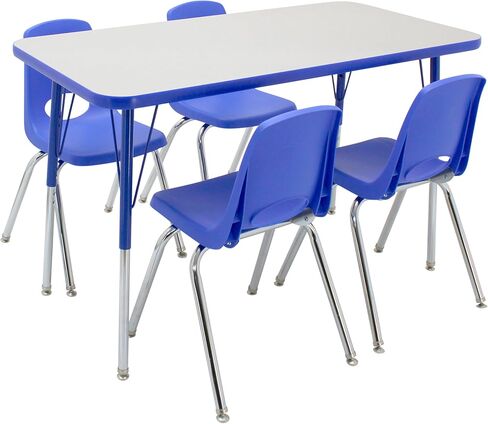 FDP Rectangle Activity School and Office Table (24 x 48 inch), Standard Legs with Swivel Glides, Adjustable Height 19-30 inches; Quick Ship Single Box - Gray Top and Blue Edge in Saudi Arabia