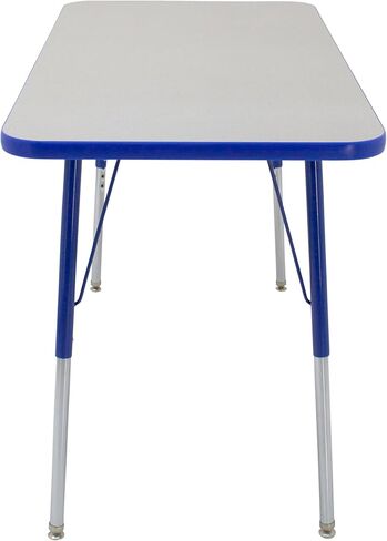 FDP Rectangle Activity School and Office Table (24 x 48 inch), Standard Legs with Swivel Glides, Adjustable Height 19-30 inches; Quick Ship Single Box - Gray Top and Blue Edge in Saudi Arabia