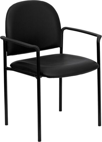 Flash Furniture Tania Comfort Vinyl Upholstered Stackable Side Reception Chair with Padded Seat, Modern Stackable Chair for Living Room/Office, Black in Saudi Arabia