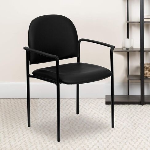 Flash Furniture Tania Comfort Vinyl Upholstered Stackable Side Reception Chair with Padded Seat, Modern Stackable Chair for Living Room/Office, Black in Saudi Arabia