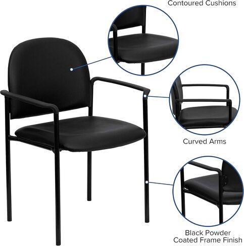 Flash Furniture Tania Comfort Vinyl Upholstered Stackable Side Reception Chair with Padded Seat, Modern Stackable Chair for Living Room/Office, Black in Saudi Arabia