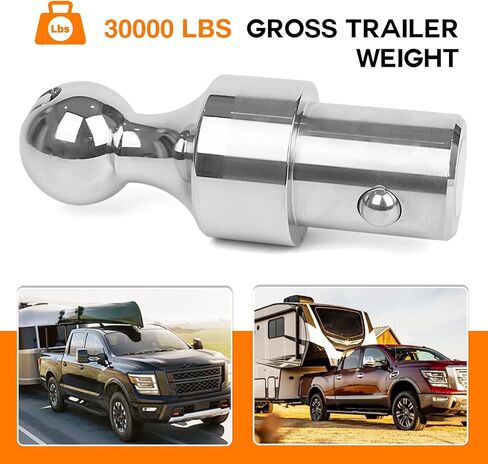 60629 كرة معقوفة مقاس 2-5/16 بوصة تناسب سيارة شيفروليه فورد جي إم سي نيسان تيتان XD رام باك، 30000 رطل مصنفة لسحب مقطورات معقوفة، كروم in Kuwait