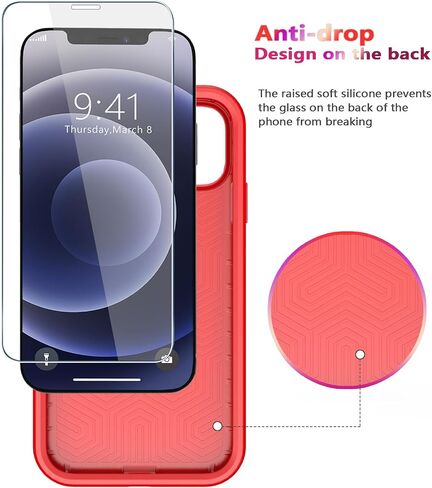 Diverbox for iPhone 12 case [Shockproof] [Dropproof] [Tempered Glass Screen Protector],Heavy Duty Protection Phone Case Cover for Apple iPhone 12 (Red -2in1) in Kuwait