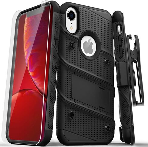 حافظة ZIZO Bolt Series لهاتف iPhone XR مع واقي شاشة ومسند وحافظة - أسود in Saudi Arabia