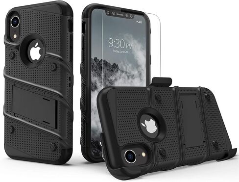 حافظة ZIZO Bolt Series لهاتف iPhone XR مع واقي شاشة ومسند وحافظة - أسود in Saudi Arabia