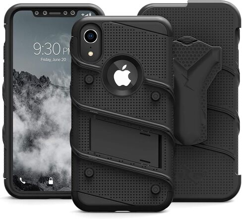 حافظة ZIZO Bolt Series لهاتف iPhone XR مع واقي شاشة ومسند وحافظة - أسود in Saudi Arabia