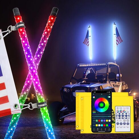 ضوء سوط 4 أقدام لـ UTV ATV، تطبيق Whip Lights وجهاز تحكم عن بعد مطور 366 وضعًا، ضوء مطاردة حلزوني RGB LED مقاوم للماء IP67، هوائي ضوء سوط لشاحنة الطرق الوعرة، عربات التي تجرها الدواب، RZR Polaris in Kuwait
