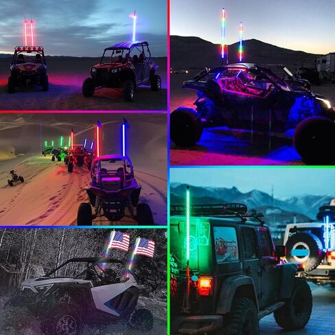 ضوء سوط 4 أقدام لـ UTV ATV، تطبيق Whip Lights وجهاز تحكم عن بعد مطور 366 وضعًا، ضوء مطاردة حلزوني RGB LED مقاوم للماء IP67، هوائي ضوء سوط لشاحنة الطرق الوعرة، عربات التي تجرها الدواب، RZR Polaris in Kuwait