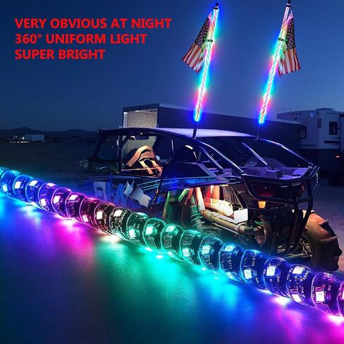 ضوء سوط 4 أقدام لـ UTV ATV، تطبيق Whip Lights وجهاز تحكم عن بعد مطور 366 وضعًا، ضوء مطاردة حلزوني RGB LED مقاوم للماء IP67، هوائي ضوء سوط لشاحنة الطرق الوعرة، عربات التي تجرها الدواب، RZR Polaris in Kuwait