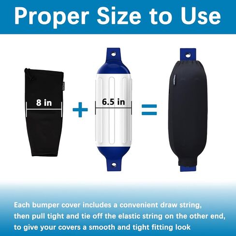 4 قطع من أغطية مصدات القوارب، أغطية مصدات سوداء مقاس 6.5 بوصة × 22 بوصة للقوارب، أغطية مصدات بحرية من البوليستر للمصدات المضلعة ذات العين المزدوجة in Kuwait