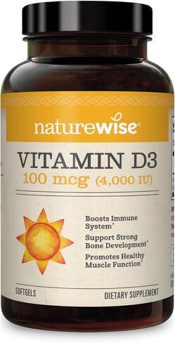 NatureWise فيتامين D3 5000iu (125 ميكروغرام) وظيفة العضلات الصحية، ودعم المناعة، غير معدل وراثيًا، خالي من الغلوتين في زيت الزيتون المضغوط على البارد، تختلف التعبئة والتغليف (كبسولة هلامية صغيرة)، 200 عدد in Kuwait