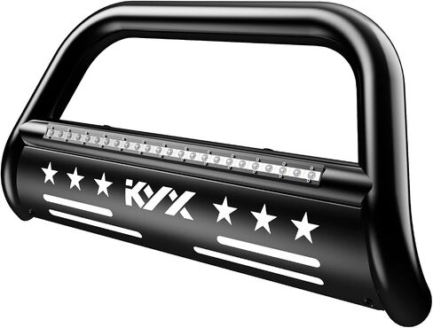 KYX Bull Bar with Light Bar for 2016-2023 Toyota Tacoma, Pickup Truck 3" Brush Push Grille Guard with Removable Skid Plate Off-Road Front Bumper, Black in Saudi Arabia