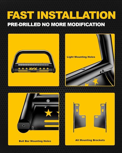 KYX Bull Bar with Light Bar for 2016-2023 Toyota Tacoma, Pickup Truck 3" Brush Push Grille Guard with Removable Skid Plate Off-Road Front Bumper, Black in Saudi Arabia