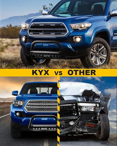 KYX Bull Bar with Light Bar for 2016-2023 Toyota Tacoma, Pickup Truck 3" Brush Push Grille Guard with Removable Skid Plate Off-Road Front Bumper, Black in Saudi Arabia