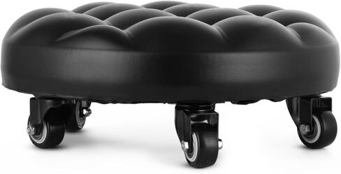 مقعد دوار منخفض إلى الأرض مع 5 عجلات دوارة عالمية للمنزل والمكتب أو اللياقة البدنية أو متجر المرآب وسادة من جلد البولي يوريثان عالية الكثافة والفولاذ الأسود المصنفر in Kuwait