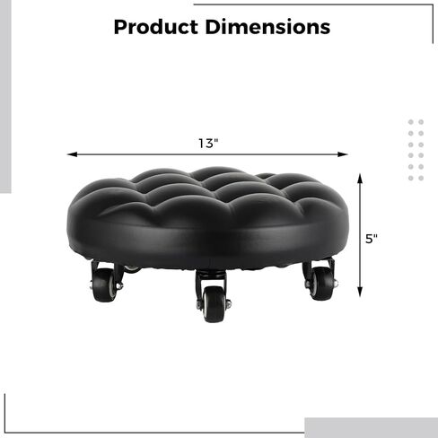 مقعد دوار منخفض إلى الأرض مع 5 عجلات دوارة عالمية للمنزل والمكتب أو اللياقة البدنية أو متجر المرآب وسادة من جلد البولي يوريثان عالية الكثافة والفولاذ الأسود المصنفر in Kuwait