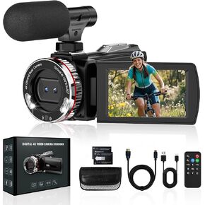 4K 60 إطارًا في الثانية في الثانية في فيديو كاميرا كاميرا كاميرا مع كابل HDMI ، وكاميرا Vlogging 48 ميجابكسل لـ YouTube ، وكاميرا رقمية 21x Zoom ، ومسجل كاميرا للعدسة المزدوجة ، ومسجل فيديو شاشة قابل للتدوير مع ميكروفون ، وبطاريتين وبطاريات 64 جيجابايت