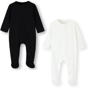 ACESTAR Baby Footies Pajamas, 2-Way Zipper Baby Sleepers with Mitten Cuffs - Long Sleeve Baby Zip Up Onesie for 0-12 Months in Kuwait