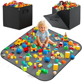 منظم تخزين ألعاب Yohoolyo و Play Mat 43.3 "، كبير 15 × 13 × 13 × 13" سلة تخزين قابلة للطي مع بنود لبناء الطوب ، الأولاد ، الفتيات ، غرفة اللعب ، الحضانة (M ، Black)
