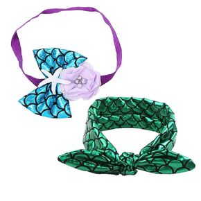 Fish Scale Headband, Mermaid Headband for Baby Rabbit Ear Hair Accessories 2 Pack TSFD19 (Rose Red Set)