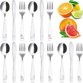 15pcs Kids Silverware مجموعة 410 ملعقة شوكة من الفولاذ المقاوم للصدأ والقطعة المريحة أواني ناعمة