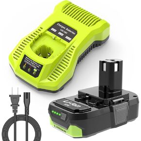 18V 3.0AH استبدال بطاريات ليثيوم أيون 2 عبوة وشاحن ، بديل لبطارية Ryobi 18V 3000 مللي أمبير في الساعة ، متوافقة مع Ryobi One+ 18-Volt Cordless Power Tools and Charger.