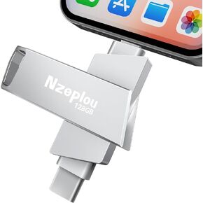 محرك أقراص فلاش 128 جيجابايت لـ iPhone iPad ، USB 3.0 Storage Storage Huffer For IPhone 15/16 Pro 4K Proring ، نسخة احتياطية من كاميرا محرك الأقراص الخارجي للصور ومقاطع الفيديو والملفات ، والتوصيل والتشغيل (Silver)
