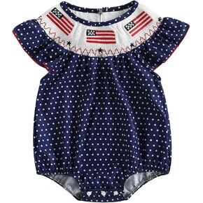 Douhoow Baby Girl Romper Embroidery Smocked Bodysuit Baby Bubble Romper Infant Girl Summer Festival Clothes