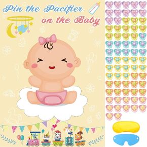 HOOQICT PIN The Pasifier on the Baby Game ألعاب استحمام طفل مضحكة للبنات أنشطة استحمام الطفل ، دبوس كبير على ملصق الطفل مع 72 ملصقات مصاصة