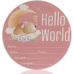 Hello World Newborn Sign Bear Girl Baby اسم إعلان الإعلان عن مستشفى الحضانة ترحيبا