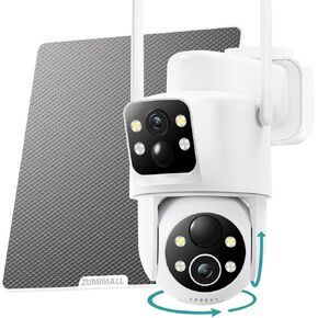 Zumimall Cameras Cameras Wireless Outdoor With Dual Lens ، 360 ° PTZ Solar Camera for Home Security ، 2K Color Light Vision/AI Condect