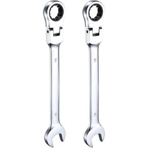 HARFINGTON 2pcs Flex-Head Ratcheting Wrench 8mm 180° Rotating Head Metric Ratchet Combination Wrenches 72-Teeth Chrome Vanadium Steel Open End Ratchet for Fasteners Nut Bolt in Kuwait
