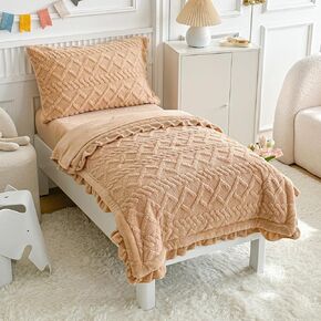 مجموعة الفراش Aikasy Velvet Toddler مجموعة 4 قطع - Jacquard Plush و Comforter ، ورقة مسطحة ، ورقة مجهزة ووسادة - مناسبة للبنين والبنات (أخضر)