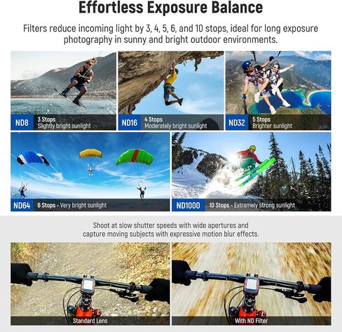 NEEWER 6 Pack Filter Set, CPL ND8 ND16 ND32 ND64 ND1000 HD Multicoated Slim Plastic Neutral Density Circular Polarizer Action Camera Filter Kit Compatible with GoPro Hero 13 12 11 10 9 Black, FL-GP10 in Kuwait