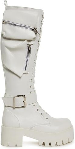 Dolls Kill Obsidian Pocket Combat Boots by Current Mood – Knee High Vegan Leather Combat Boots for Edgy Style in Kuwait