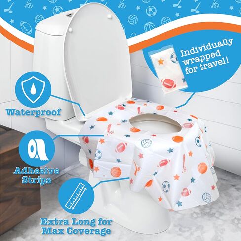 Toilet Seat Covers Disposable (20 pk, Dinosaurs) - XL Waterproof Toilet Cover for Toddlers, Kids & Adults - Portable & Individually Wrapped for Travel, Potty Training, Public Restrooms in Kuwait