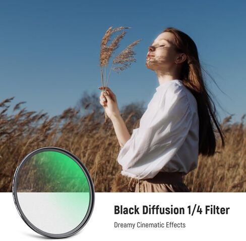 Neewer 49mm Black Pro Mist Diffusion 1/4 Filter Dreamy Soft Cinematic Effect Filter Ultra Slim Water Repellent Scratch Resistant Optical Glass Multi Nano Coatings for Video/Vlog/Portrait Photography in Kuwait