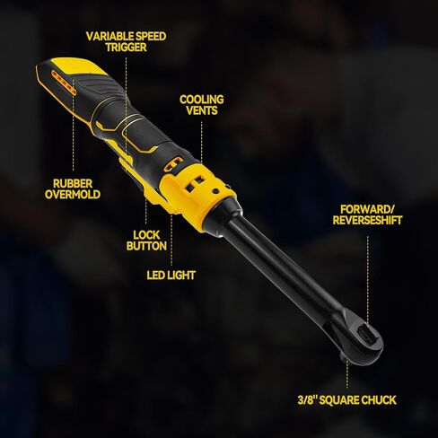 3/8" Cordless Ratchet Wrench Compatible with DEWALT 20V Series Battery Electric Ratchet 600RPM, 3/8" to 1/4" Adapter, 8 Sockets, 3" Extension Bar, Power Electric Ratchet Tool Kit, Tool Only in Kuwait